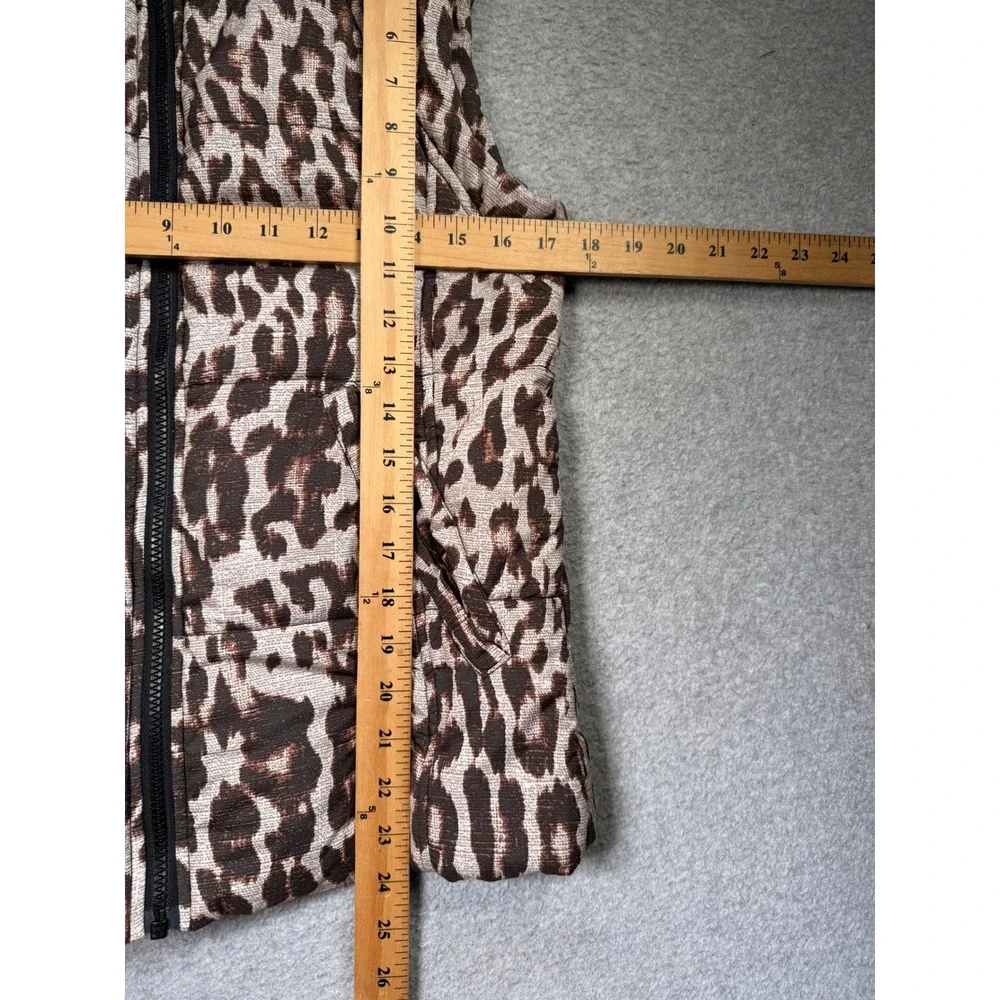 Cabi Leopard Puffer Vest Womens XS Brown Animal Print Zip Up Padded Sleeveless